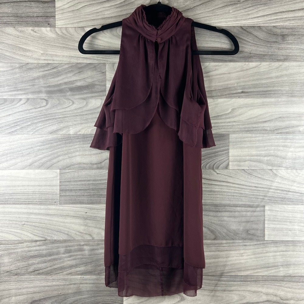 White House Black Market Tunic Top Womens 0 Maroon Sleeveless Button Mock Neck